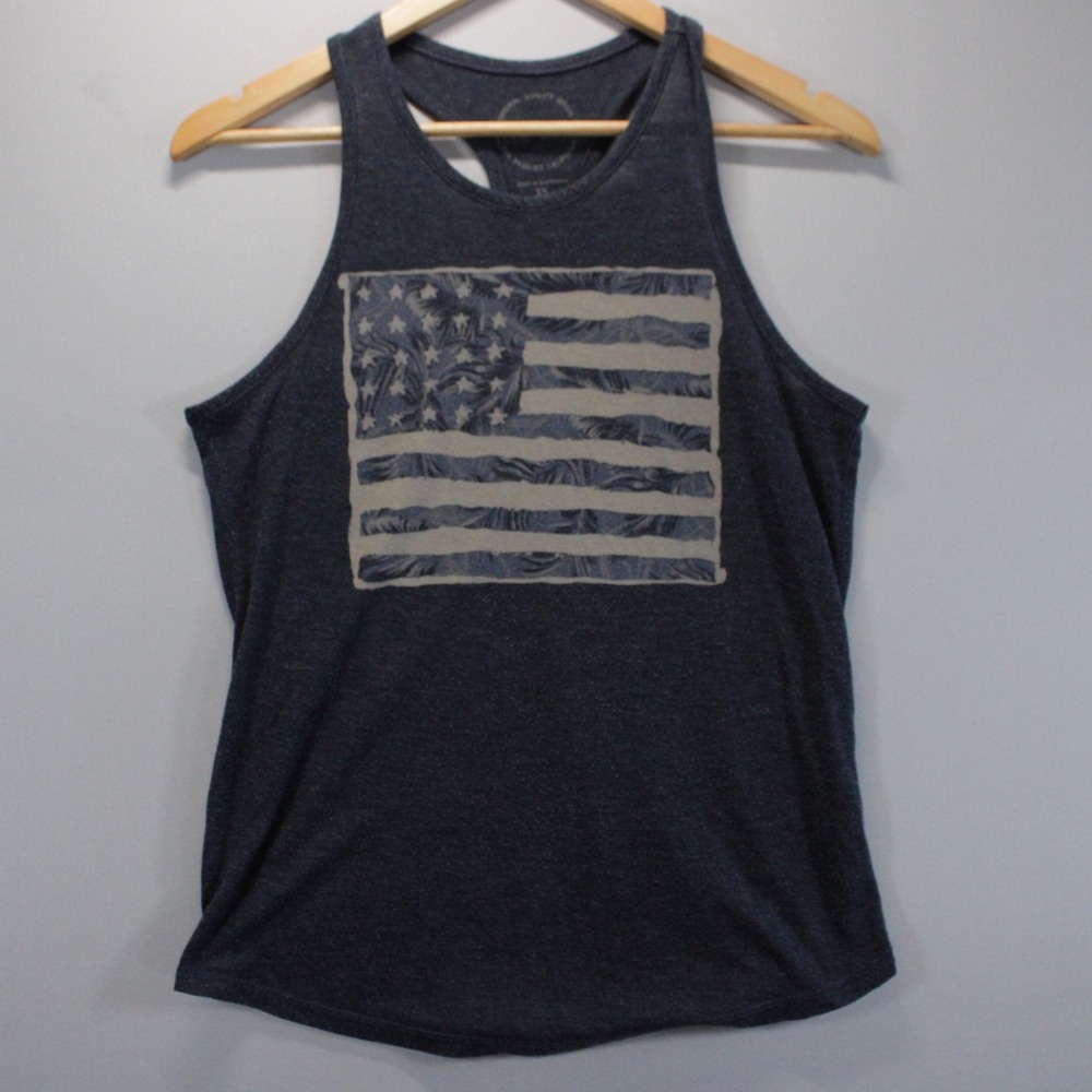 Lucky Brand American Flag Graphic Racerback Tank Top Heather XS Athletic Outdoor